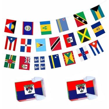 Imagem de Pacote com 2 20 bandeiras dos países caribenhos para decorações de sala de aula, 1,8 m e 40 bandeiras
