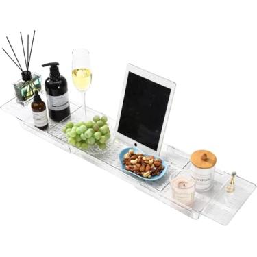 Imagem de Bandeja de banheira expansível para banheira, prateleira de acrílico transparente e de fácil manutenção, acessórios de banheiro para a maioria das banheiras e estilo de decoração de banheiro com