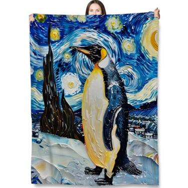 Imagem de Turamurra Cobertor de pinguim presentes para adultos e crianças, cobertores coloridos de pinguim para decoração de sala de estar e quarto, pelúcia felpuda de flanela quente 127 x 152 cm