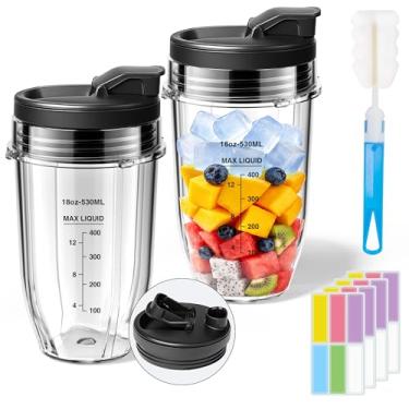 Imagem de ENVTEK Copos de liquidificador de 510 g de substituição para Ninja pacote com 2, tampas à prova de vazamento, etiquetas à prova d'água (24 unidades) e escova de limpeza, compatível com BN401 BN801