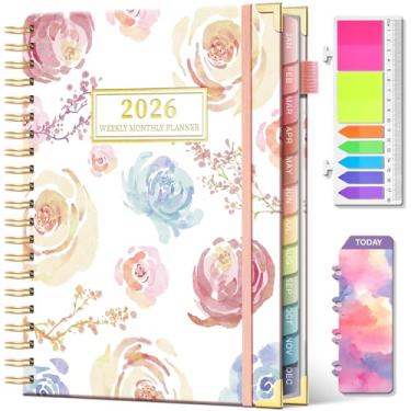 Imagem de Agenda 2026 semanal e mensal de janeiro de 2026 a dezembro de 2026 capa dura 21,6 cm x 28 cm para mulheres com abas Planejadores espirais com adesivos, agenda anual de 53 semanas com bolso interno e