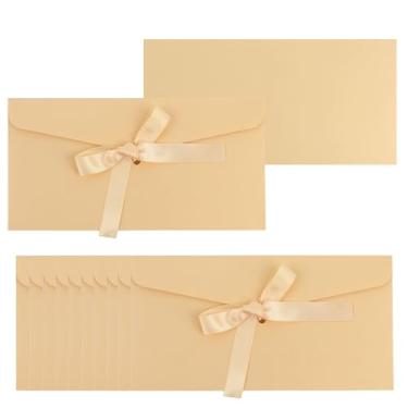 Imagem de 50 envelopes amarelos dourados com fecho de gravata borboleta, porta-cartões de felicitações de papel para convites, cartões postais, lembrancinhas de festa de casamento, cartões de visita, 21 x 10 cm