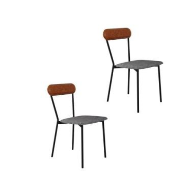 Imagem de Conjunto 2 Cadeiras de Jantar Vintage Emília Tecido Mesclado Est.Preta