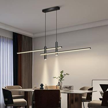 Imagem de Luminária de teto pendente preta moderna com controle remoto para ilha de cozinha, mesa de jantar, sala de estar, regulável, quarto, luminária suspensa, design contemporâneo, lustre para sal