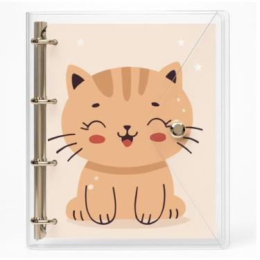 Imagem de Fichário Caderno 4 argolas Transparente Universitário Gatinho Feliz Fe