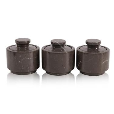 Imagem de EARTHENTONES Conjunto de 3 potes de armazenamento de especiarias elegantes de zebra cinza com tampa, recipientes de açúcar de mármore, chá, café, açúcar, recipientes de bancada, presente para casa