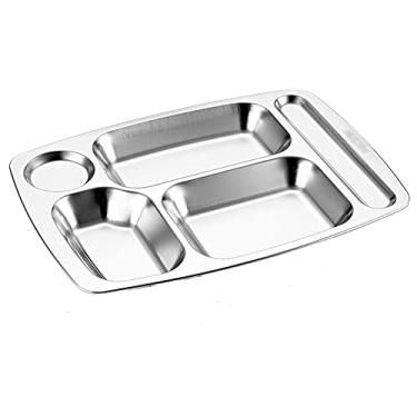 Imagem de Pratos de jantar 304 aço inoxidável retangular adulto estudante cantil cinco grade engrossada e aprofundada fábrica hotel prato de jantar (cor: A, tamanho: 350g)