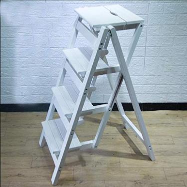 Imagem de YGCBL Banqueta dobrável multifuncional simples, banco de escada de madeira maciça, espinha de peixe, escadas de uso duplo, escadas criativas, banco ascendente, escada dobrável para casa