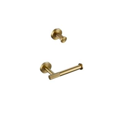 Imagem de Ferragens de banheiro conjunto de acessórios de hardware de banheiro kit de latão serrilhado ouro escovado barra de toalha gancho de papel toalha escova de vaso sanitário elegante (suporte de papel