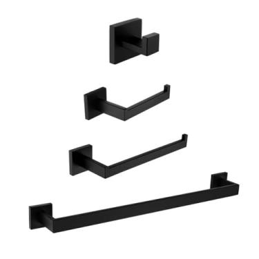 Imagem de Acessórios de banheiro preto fosco toalheiro suporte de papel suporte de escova de vaso sanitário prateleira de parede de vidro suporte de escova de dentes, suporte de papel (conjunto inteiro)
