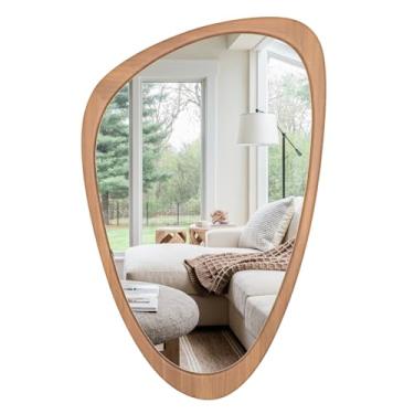 Imagem de HOMECOOKIN Espelho assimétrico, espelho de parede irregular, espelhos de parede decorativos para quarto sala de estar hall de entrada, espelho de madeira para decoração moderna de meados do século 91