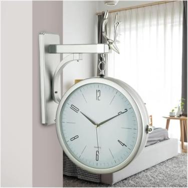 Imagem de Relógio De Parede Relógios De Parede Relógio De Parede De Dupla Face Vintage Metal Pendurado Relógio Ornamento De Parede Decoração De Arte Industrial Relógios De Parede Para Sala De Estar