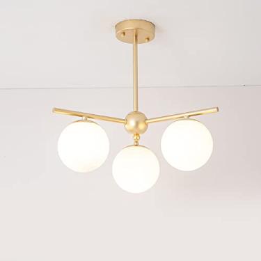 Imagem de YQSLQZZ Lustre de sala de jantar minimalista criativo, escandinavo moderno, sala de estar, luz de teto de ferro, luminária decorativa interna com acabamento dourado, lustres de sombra de globo de