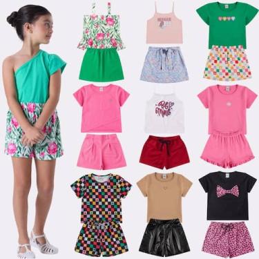 Imagem de Kit Sortido 4 Peças de Roupas Infantis Menina Verão- 2 Camisetas +2 Sh