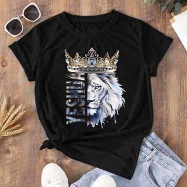 Imagem de Camiseta T-shirt Feminina Blusa Estampada Corajosa Leão de Judá Preta 
