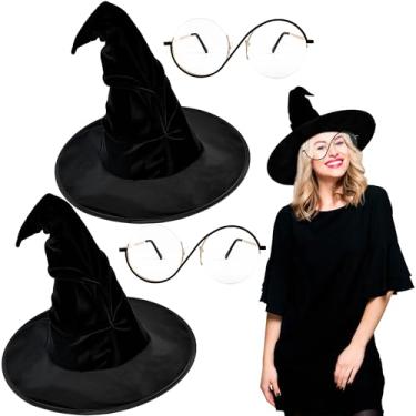 Imagem de Haconba 6 Pack Women Witch Cosplay Costume Includes 2 Pcs Witch Hat 2 Pcs Wizard Glasses and 2 Pcs Ring for Adult Halloween Cosplay Dress Up Props