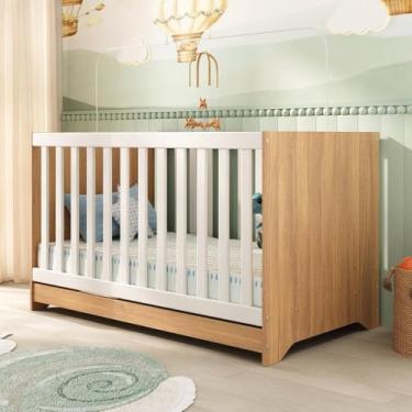 Imagem de Berço Americano 3 em 1 Multimóveis para Colchão 130x70cm Conversível em Mini Cama e Sofá - Madeirado/Branco - Modelo 0527PA