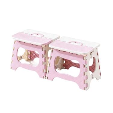 Imagem de Banqueta Banquinho Dobrável De Plástico Resistente Para Viagem(ROSA(PEQUENO),2)