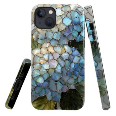 Imagem de heindiy Compatível com iPhone 15, capa brilhante proteção completa à prova de choque anti-arranhões capa de TPU, capas para homem mulher - hortênsias bush vitral