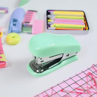 Imagem de Grampeador de mesa fofo Macaron colorido mini grampeador portátil material escolar de escritório