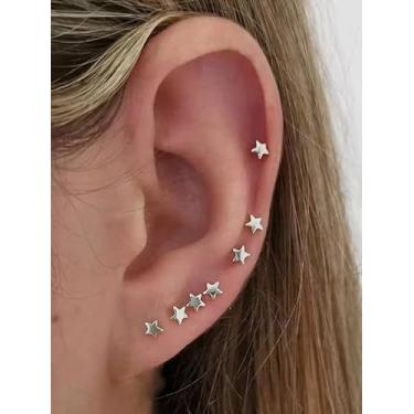 Imagem de 7 peças de brincos minimalistas de estrela de prata, pequenos e fofos brincos para mulheres, hipoalergênicos, delicados, elegantes, acessórios de orelha, presente para uso diário feminino, Standard