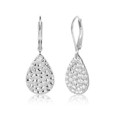 Imagem de Brincos pendentes de lágrima martelada, brincos pendurados em gota de ouro grosso, brincos geométricos de gota d'água para mulheres, Large, Liga de aço, Sem pedra preciosa