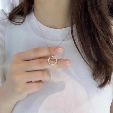 Imagem de Colar feminino com pingente geométrico banhado a prata / ouro rosa com zircônia cúbica ajustável, moderno, delicado, simples, minimalista, joia de strass para presente, one size, Cobre, Sem Pedra