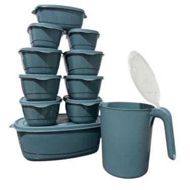 Imagem de Potes Hermeticos para Mantimentos,Kit Jogo de Cozinha C/15 Potes de Plastico Hermetico Resistente Ideal para Armazenar Alimentos+Jarra(Kit 11 Peças - AZUL GRAFITE)