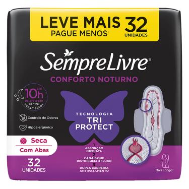 Imagem de Absorvente Sempre Livre Noturno Seca com Abas 32 Unidades