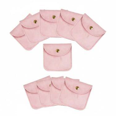 Imagem de Lynkaye 10 bolsas de armazenamento de joias de veludo com botão de pressão para anéis, brincos, colares (rosa, pequeno)