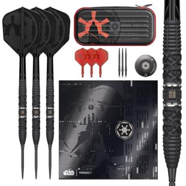Imagem de Target Darts Star Wars Darth Vader 95% dardos de ponta de aço de tungstênio, 26G | Pontos de tempestade suíços pretos, K-Flex vermelho e preto, eixos e voos nº 2/nº 6, ferramenta de chaveiro suíço