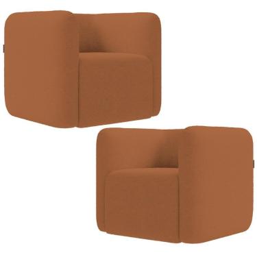 Imagem de Kit 02 Poltronas Decorativas Para Sala De Estar Fixa Living Peônia K01 Bouclê Mostarda