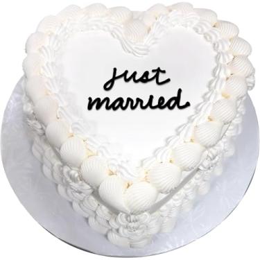 Imagem de Black Acrylic Just Married Wedding Cake Topper,Cake Decorative Script Text Design for Wedding Reception- for Bride & Groom/Just Married/Bachelorette/Wedd Theme Party Decoration Supplies