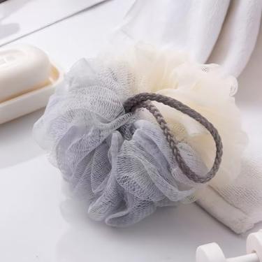 Imagem de 1 esponja grande de bucha de banho, pufe de malha macia para esfoliação suave e espuma rica, cinza