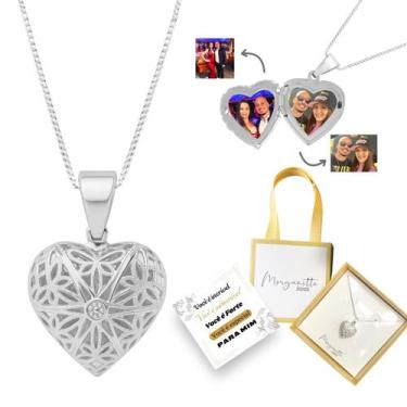 Imagem de Colar Coração Telado Mini Relicário fotos Prata 925 banhado - Morganit