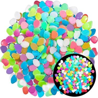 Imagem de 150 peças de pedras luminosas – decorações de pedras brilhantes de cores mistas DIY seixos decorativos para aquário aquário calçada caminho jardim pátio terraço gramado quintal ornamentos coloridos