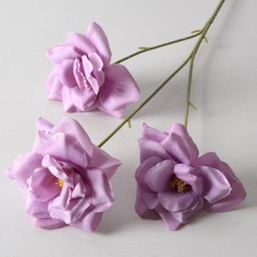 Imagem de 6 peças de flores artificiais - flor de seda com hastes rosas roxas arranjos florais falsos para casa de banho escritório mesa centro de mesa prateleira decoração de casamentos