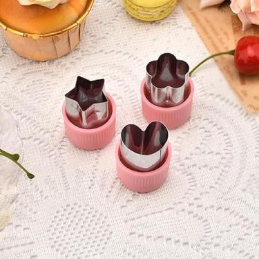 Imagem de Conjunto de formas de cortador de legumes e frutas, mini cortadores de biscoito, sanduíche, pastelaria para cozinha, assar, aço inoxidável, acessórios de panificação, molde de carimbo, 3 peças