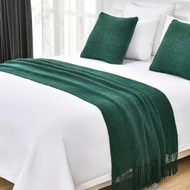 Imagem de Cama Runner Cachecol Colchas Camas Corredores Cama King Size Tricô Cobertor Sofá Cobertor com Borla Cor Sólida Lenço Proteção Casa Hotel Cama Decorativa Lance Verde 1||45 * 45 cm Fronha * 1
