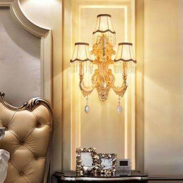 Imagem de Luminária de parede de cristal de luxo europeia, moderna, com LED, para decoração de sala de estar, quarto, escritório, quarto modelo, hotel, casa de campo, corredor (YD 3 luzes, 1 peça)