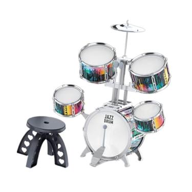 Imagem de Dynwave Conjunto de bateria de jazz infantil com baquetas e banquinho de PVC, brinquedo musical sensorial infantil para iluminação e atividades de percussão, Borda de Prata