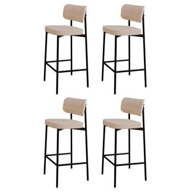 Imagem de Banqueta Alta Bar Estofada Kit 4 Ella M25 Linho Areia - Mpozenato