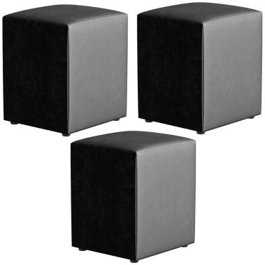 Imagem de Kit 03 Puffs Quadrado L02 Decorativo Preto Brilho