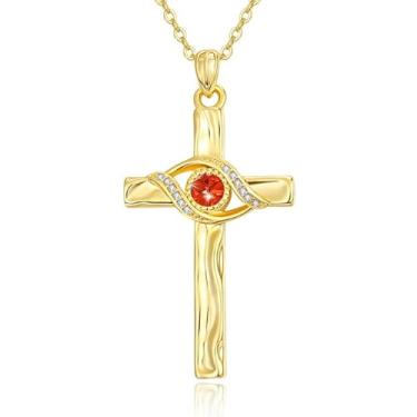 Imagem de HeartMelody Colar de cruz para mulheres, banhado a ouro 14K 18K com pingente de pedra do mês de nascimento, joias religiosas, presentes de aniversário e Natal para mulheres, mãe e ela, Suitable for