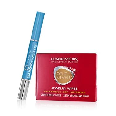 Imagem de Connoisseurs Conjunto de lenços descartáveis 1050 Diamond Dazzle Stik & Dry – Caneta de limpeza de anel portátil para alianças de casamento, anéis de noivado, pedras preciosas e joias finas – Seguro e