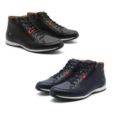 Imagem de Kit 2 Pares Sapatênis Masculino Couro Legítimo Cano Alto Venture com Zíper Lateral (Preto e Azul, BR, Adulto, Numérico, 43)