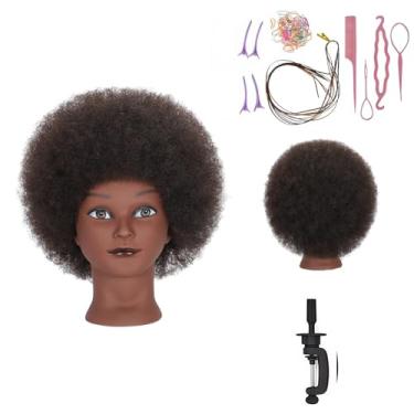 Imagem de 100% cabelo real manequim cabeça treinamento cabeça manequim cosmetologia cabeça boneca cabeça para cabeleireiro prática trança cabelo penteado com suporte de grampo (45,7 cm-2)