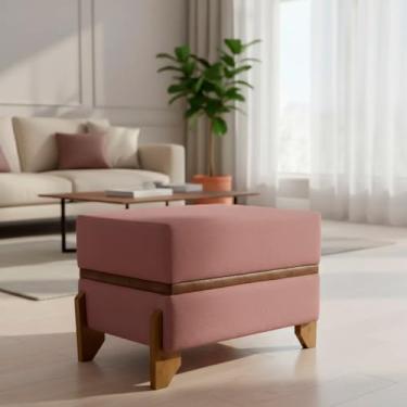 Imagem de Puff Recamier Kodama Para Cama de Solteiro 50cm Bouclé Rosê Pé Castanho
