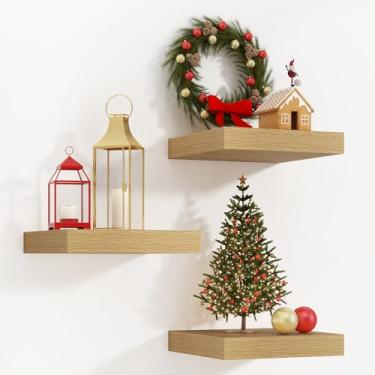 Imagem de Venusmiles Prateleiras quadradas flutuantes para parede, 30,5 cm L x 30,5 cm P x 3,6 cm A, pacote com 3 pequenas prateleiras de madeira projetadas montadas na parede com suportes invisíveis para sala