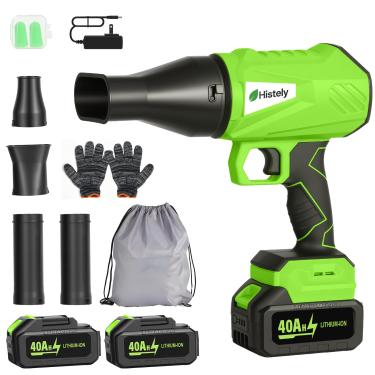 Imagem de Soprador de folhas sem fio 2025 sem escova com 2 peças de bateria de íon de lítio de 4,0 Ah, mini soprador de folhas de velocidade variável elétrico portátil com 4 acessórios para folhas, poeira